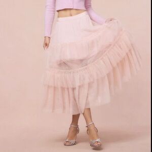 LoveShackFancy Parriott Layered Tulle Maxi Skirt Pale Blush NWT Size 4